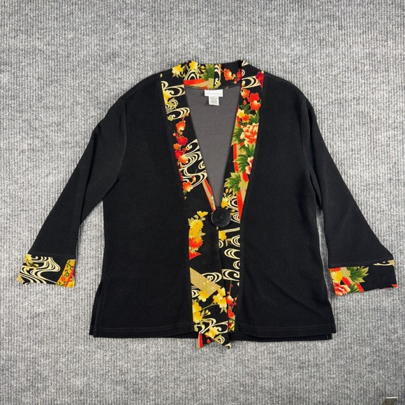 Soft Surroundings Jackets & Blazers - Soft Surroundings Jacket Womens L Black Japanese Floral Kimono Topper USA Made